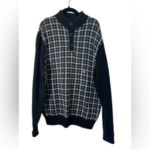 Chaps Men's Black Crowley Grid Pullover Sweater Size L Black White Preppy Dressy